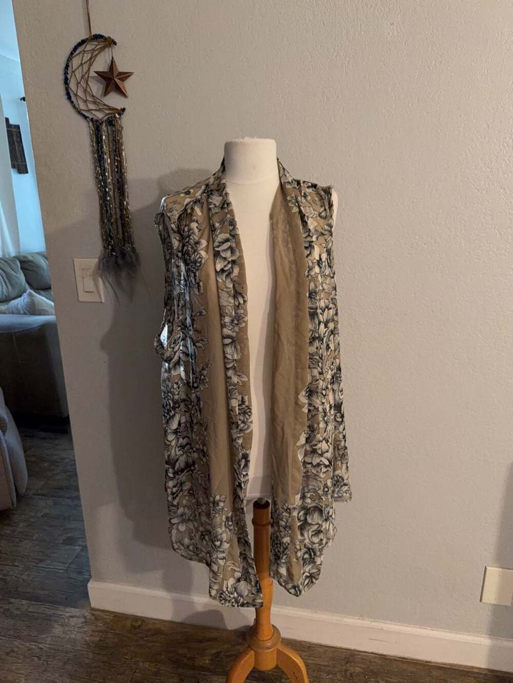 Susan Graver Floral Print Sleeveless Open Front Duster Vest Size 3X